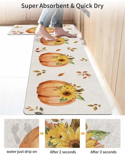 Vista 4 de Tapete de baño de arpillera con calabaza para bañera, antideslizante, de secado rápido y absorbente, tierra de diatomeas, fregadero, dormitorio