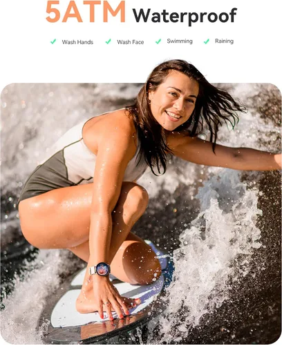 Vista 4 de AGPTEK - Reloj inteligente impermeable 5ATM para mujer con más de 100 modos deportivos, color rosa Ultra-Clear Screen Fitness Tracker with Sleep