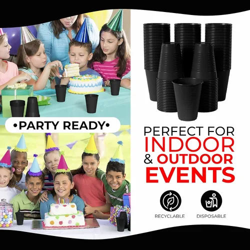 Vista 3 de Party Solids Vasos de plástico negros - 12 onzas, paquete de 100