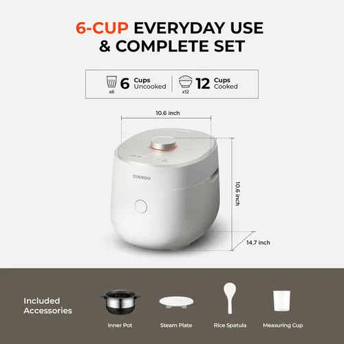 Vista 4 de CUCKOO Olla arrocera a presión doble de 6 tazas sin cocer / 12 tazas cocidas con tecnología de calentamiento por inducción, sistema de presión