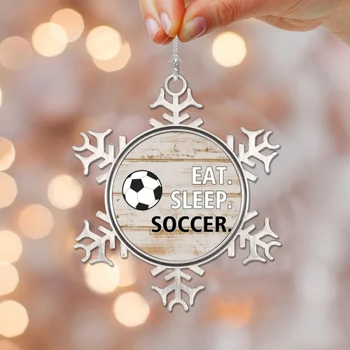 Vista 11 de Adornos de metal con diseño de copo de nieve para fanáticos de los deportes, talla única, adorno de Navidad, recuerdo de recuerdo para decoración