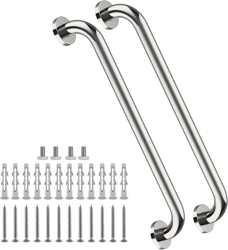 Vista 12 de Paquete de 2 barras de regadera de 16 pulgadas con diámetro de 1.25", ZUEXT Acero inoxidable satinado cepillado en color níquel, barra de agarre