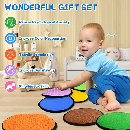 Vista 2 de 10 juegos de tapetes sensoriales para niños autistas, azulejos sensoriales texturizados, juguetes sensoriales para bebés y niños pequeños