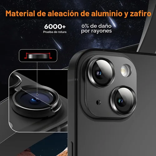Vista 5 de Protector de lente de cámara para iPhone 15/iPhone 15 Plus/iPhone 14/iPhone 14 Plus, pantalla de cubierta de cámara de vidrio templado de aleación