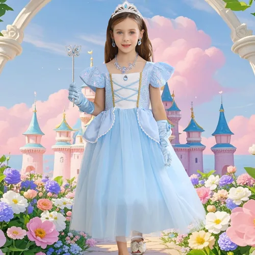 Vista 2 de Disfraz de princesa Cenicienta iTVTi para niñas y niños, disfraz de cosplay, vestido para carnaval y fiesta de Halloween