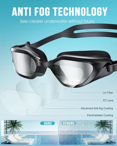 Vista 2 de Swim Goggles, Unisex Adult Swimming Goggles Upgraded Anti Fog Anti UV No Leakage Wide View for Men Women Youth