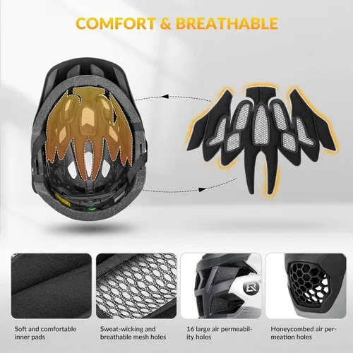 Vista 2 de ROCKBROS Casco integral para niños Cascos de bicicleta para niños Casco ligero de bicicleta de montaña para niños pequeños Desmontable para MTB BMX