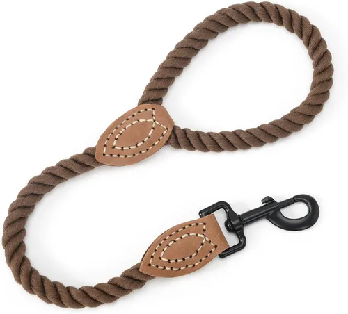 Vista 17 de Mile High Life Correa para perro, correas de cuerda de algodón trenzada con punta de sastre de cuero con punta de cuero, cierre de metal resistente