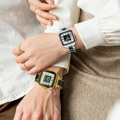 Vista 5 de Diella Relojes de pulsera automáticos rectangulares para hombres y mujeres con jade