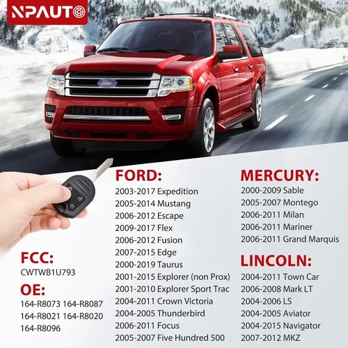 Vista 3 de NPAUTO Llavero de Repuesto Compatible con Ford Expedition Mustang Escape Fusion Edge Taurus Explorer 2003-2017, Mercury Sable, Lincoln Navigator