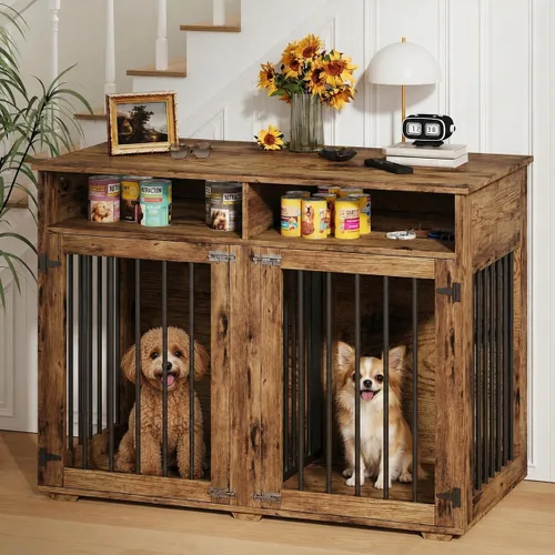 Vista 11 de REVOMINCA Mueble de jaula para perros de 41 pulgadas con divisor extraíble, muebles decorativos para perreras con compartimento de almacenamiento