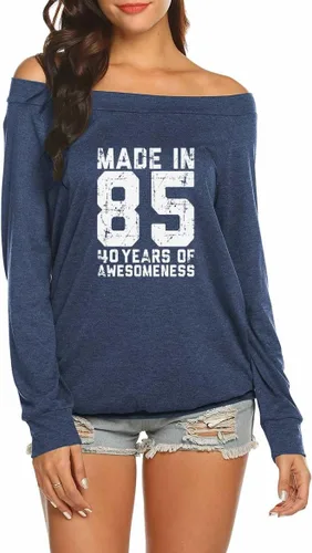 Vista 2 de Made in 72 Impreso 50 Cumpleaños Con Hombros Descubiertos Cuello Redondo Camiseta Tops Mujer