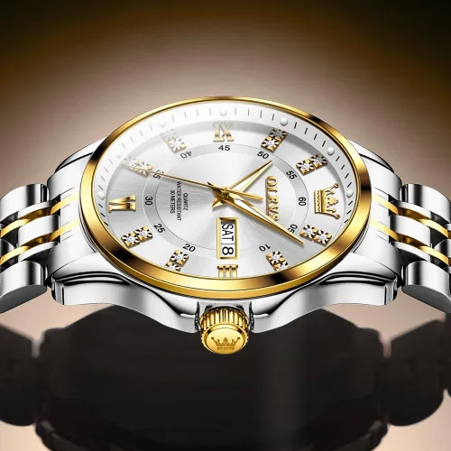 Vista 30 de OLEVS - Relojes de diamantes para hombres, relojes de vestir a prueba de agua, relojes analógicos de cuarzo de lujo con calendario de fecha y correa