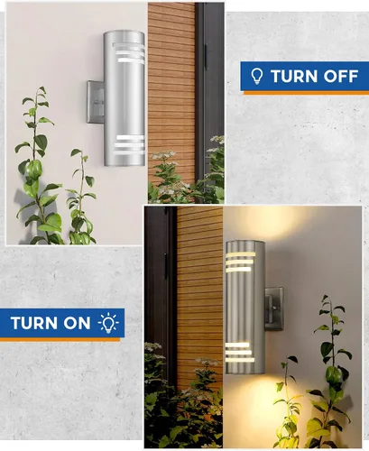 Vista 3 de TENGXIN Luces de pared al aire libre, lámpara de pared exterior con cilindro de acero inoxidable, resistente al agua.