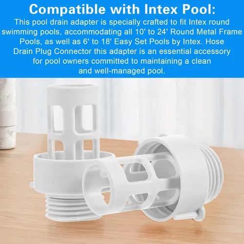 Vista 3 de Grevosea Paquete de 2 conectores de drenaje de piscina, conector de tapón de drenaje de manguera de jardín 10184 para piscinas redondas Intex