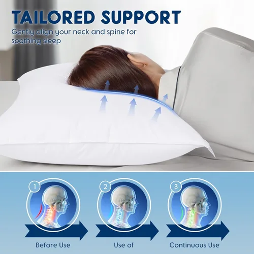 Vista 3 de Almohada de plumón de ganso blanco canadiense de lujo, tamaño estándar, 750+ potencia de relleno, funda de algodón de 800 hilos, almohadas de plumón