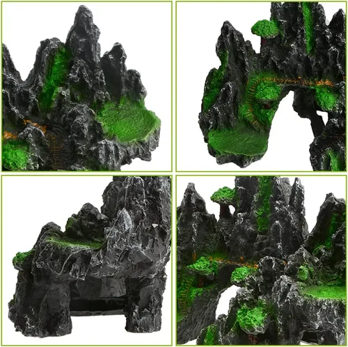 Vista 5 de Saim Decoraciones grandes de roca de acuario, adorno de montaña, puente de cueva de peces, modelo de paisaje acuático para peces dorados, escondite