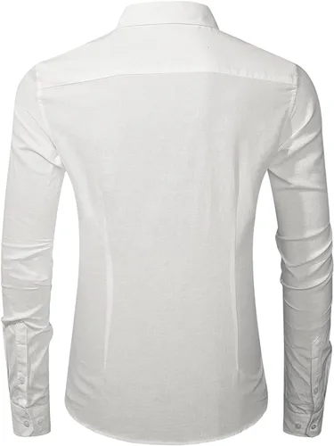Vista 9 de JMIERR Camisas de lino para hombre, camisas casuales de playa de manga larga con botones