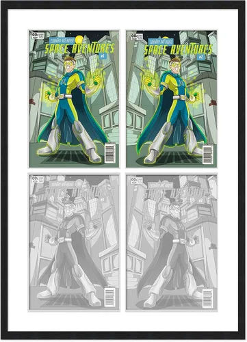 Vista 119 de Marco de cómic blanco mate para cómics publicado entre 1938 y 1955 (marco de madera maciza de cómic de la edad dorada) hecho para mostrar 4 cómics