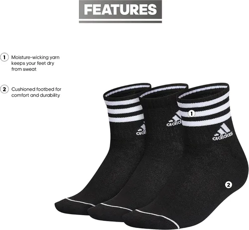 Vista 2 de adidas Womens 3-Stripe High Quarter Socks (3-Pair) with arch compression for a secure fit