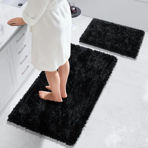 Vista 8 de Yimobra Juego de 2 alfombras de baño, alfombra de baño suave y absorbente y alfombra de inodoro en forma de U con respaldo antideslizante, alfombras