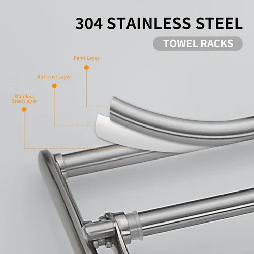 Vista 4 de BESy Toalleros de 24 Pulgadas de Níquel Cepillado, Estante de Toallas de Baño con Barra Plegable y Ganchos para Toallas, Accesorios de Baño