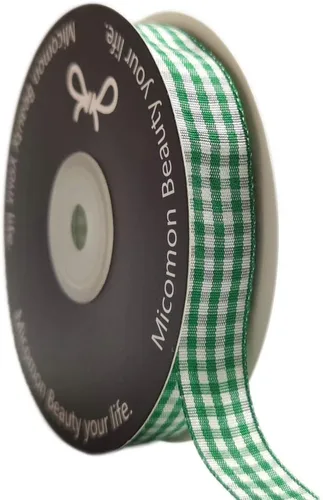 Vista 24 de Rollo de cinta a cuadros a cuadros verde manzana, 25 yardas cada rollo, 100% poliéster (3/8 pulgadas, verde manzana)