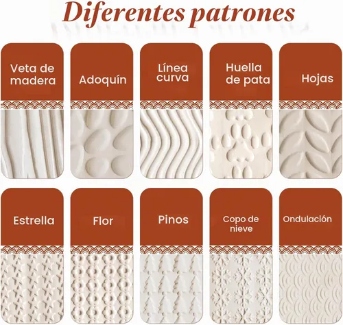 Vista 3 de Lzttyee Juego de 10 herramientas de cerámica con mango de madera, rodillos de patrones de modelado de arcilla, color marrón (juego de 10)