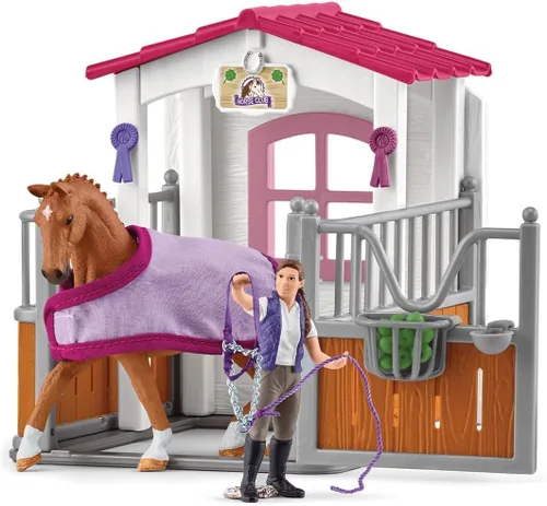 Vista 8 de Schleich Horse Club - Juego de Juguetes de Establo de Lavado de Caballos de 28 Piezas con Figura de Acción de Yegua y Jinete y Accesorios para Niñas