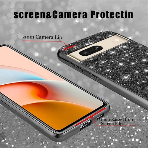 Vista 5 de Funda compatible con Google Pixel 7 con purpurina a prueba de golpes, para Google Pixel 7, TPU suave y brillante y policarbonato de silicona