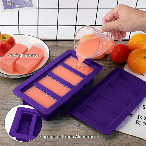 Vista 2 de Molde de mantequilla con tapa, recipiente de silicona para mantequilla con espátula, moldes de silicona antiadherentes para hacer 4 formas de barra