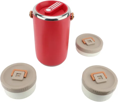 Vista 6 de TOPINCN Termo para comida caliente, 3 capas, apilable, aislada, caja de almuerzo aislada al vacío de acero inoxidable de 2.6 L, recipiente