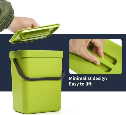Vista 3 de Domiella Paquete de 2 botes de basura pequeños colgantes con tapa (1.3 + 0.8 galones), contenedor de compost de cocina para encimera o debajo