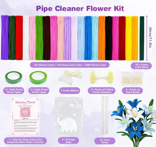 Vista 2 de KARBRING 1000 piezas de limpiapipas, limpiadores de tuberías kit de flores