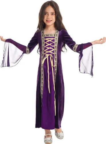 Vista 2 de Hansber Kids Girls Renaissance Vintage Dress Ball Gown Gothic Medieval Costume Maxi Dresses Halloween Outfits