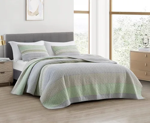 Vista 15 de Chezmoi Collection Caleb - Juego de edredón de 2 piezas con diseño floral a cuadros en gris apagado, blanco y marfil, rectangular, prelavado