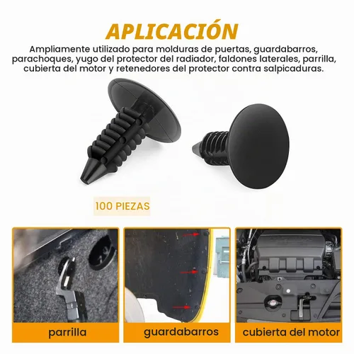 Vista 3 de GOOACC Clips de remache de nailon para guardabarros y protector de parachoques para GM, Ford y Chrysler 0.276 in, clips para carrocería