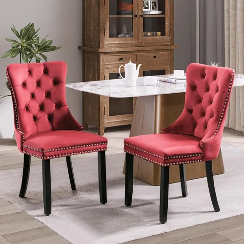 Vista 95 de SoarFlash Juego de 2 sillas de comedor de terciopelo, silla lateral de respaldo alto, silla lateral moderna tapizada de alta gama con botones Beige