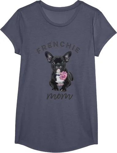 Vista 15 de Camiseta Bulldog Francés para Mujer, Frenchie Mom, Flor, Negro, S