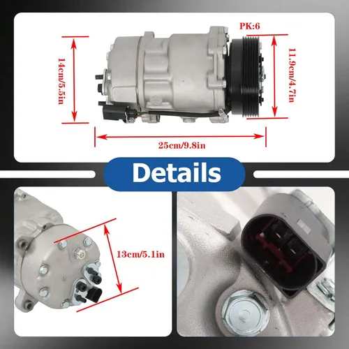 Vista 4 de WFLNHB Compresor de CA con embrague de repuesto para Beetle Golf Jetta 2001-2005 CO 1233JC