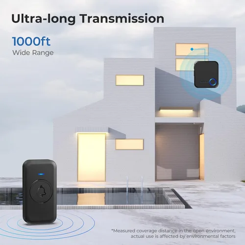 Vista 6 de FOVKSUC Timbre Inalámbrico, Timbre de Puerta Impermeable con 60 Melodías, 5 Niveles de Volumen y Flash LED, Timbre de Aula de Largo Alcance de 1000