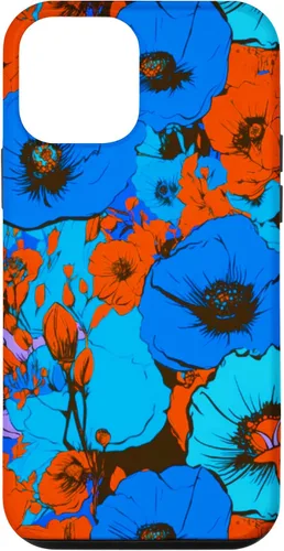 Vista 12 de Funda para iPhone 14 Pop Art Retro Floral Cobalto Azul Naranja Diseño de Flores
