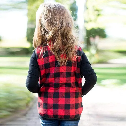 Vista 2 de Ayalinggo Toddler Baby Girls Boys Winter Warm Vest Clothes Buffalo Plaid Christmas Jacket Kids Puffer Quilted Gilet Coat