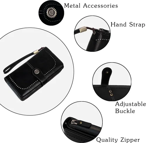 Vista 4 de JEVIYO Cartera para mujer con bloqueo RFID monederos pequeños para mujer a negro Casual