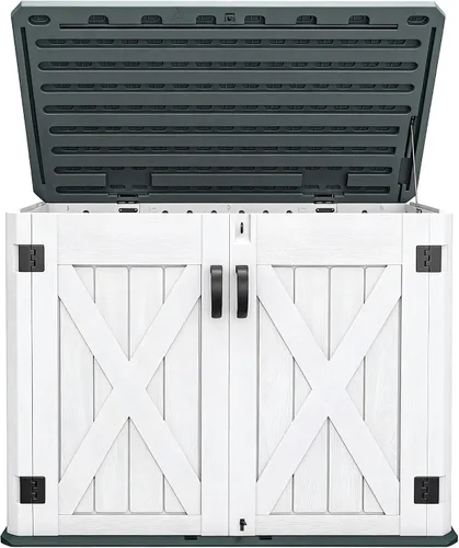 Vista 5 de DWVO Cobertizo de almacenamiento horizontal resistente a la intemperie para exteriores, capacidad de 35 pies cúbicos, con cerradura e impermeable