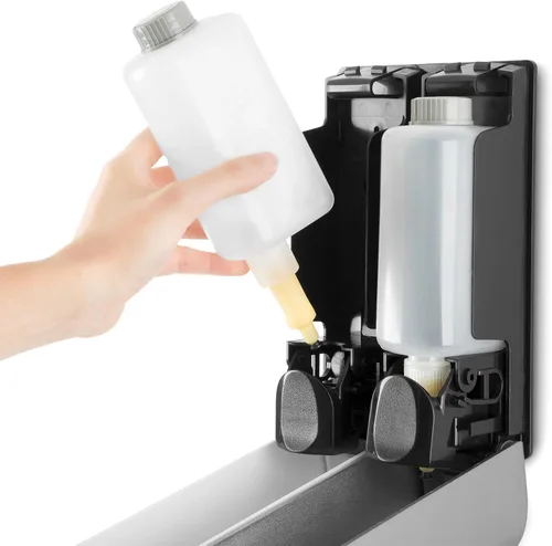 Vista 5 de Draco - 1120-3R Duo - Dispensadores de ducha de jabón para montar en la pared con 2 botellas recargables de 11.8 fl oz, blanco/plateado Duo