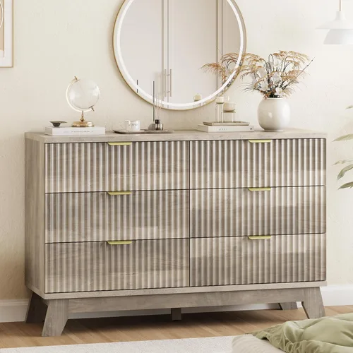 Vista 29 de Cómoda acanalada para dormitorio con 3 cajones, cómoda moderna de 24 pulgadas de ancho con mango de metal, soporte de TV de madera, armario de Negro
