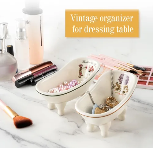Vista 7 de Jabonera de baño de cerámica retro para ducha, 2 piezas, mini bañera de porcelana de 5.6 pulgadas, soporte de jabón autodrenante para decoración