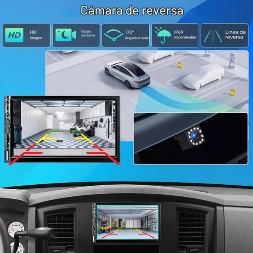 Vista 5 de Estéreo de auto doble DIN de 7 pulgadas con Apple CarPlay Android Auto, radio para automóvil Bluetooth 5.2, pantalla táctil IPS 1024 600, cámara