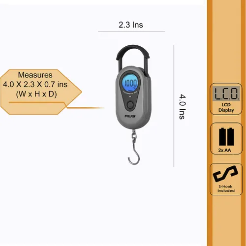 Vista 4 de American Weigh Scales Escala colgante digital Mango retráctil, pantalla LCDAMW-SR-1KG1000 x 1G (gris)